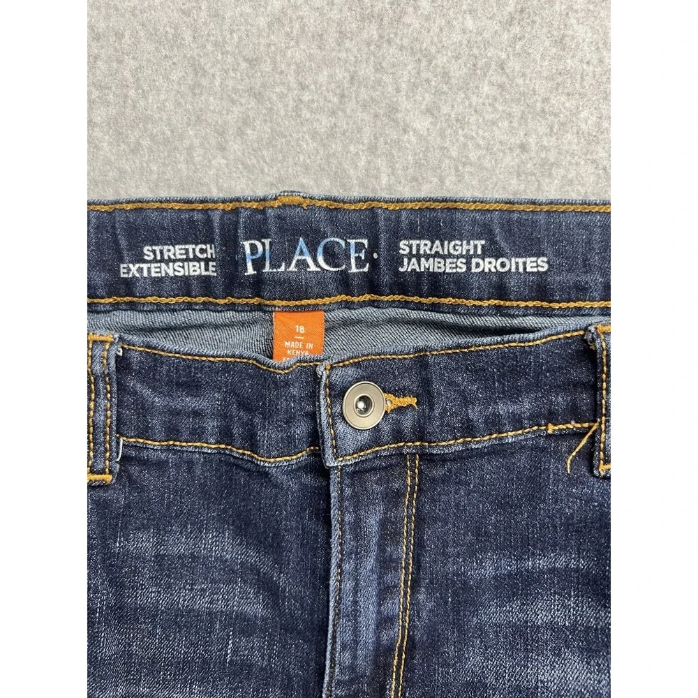 The Childrens Place Boys Blue Straight Leg Stretch Denim Jeans Dark Wash Size 18